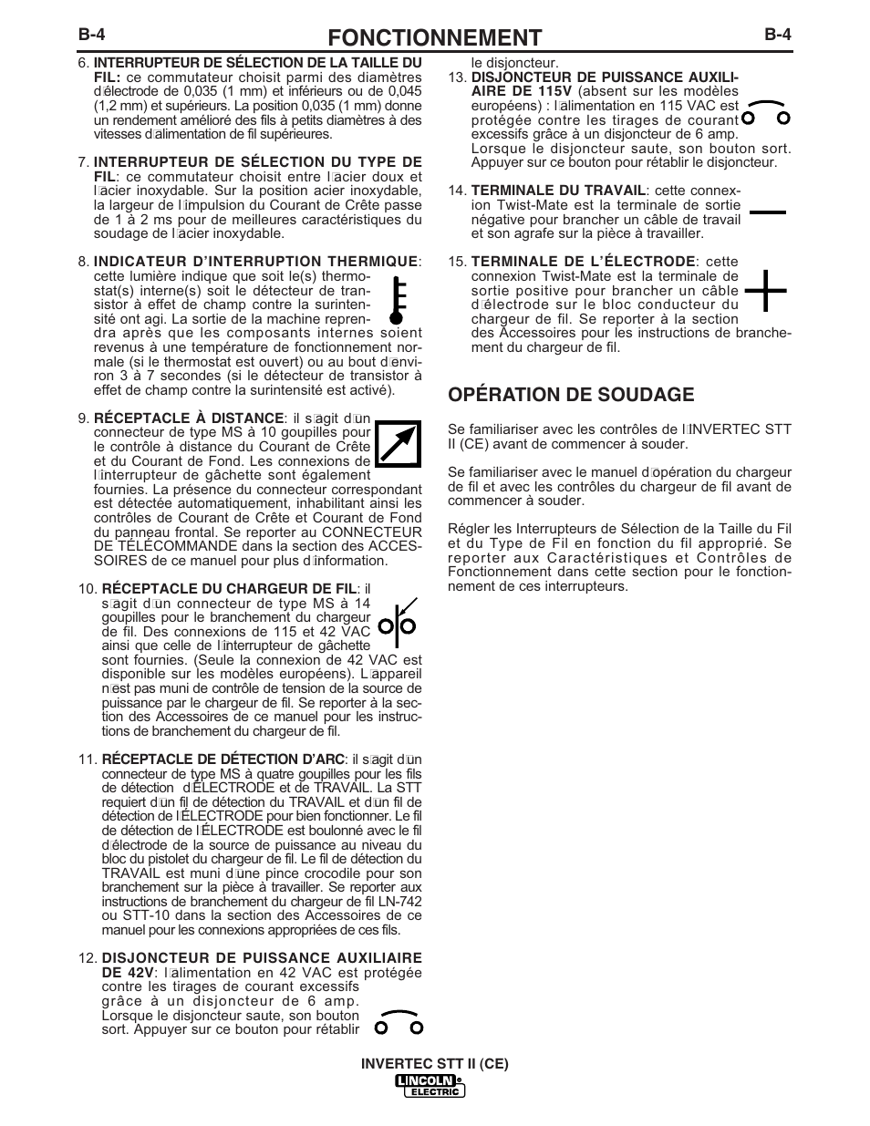 Fonctionnement, Opération de soudage | Lincoln Electric IM904 INVERTEC STT II User Manual | Page 16 / 35