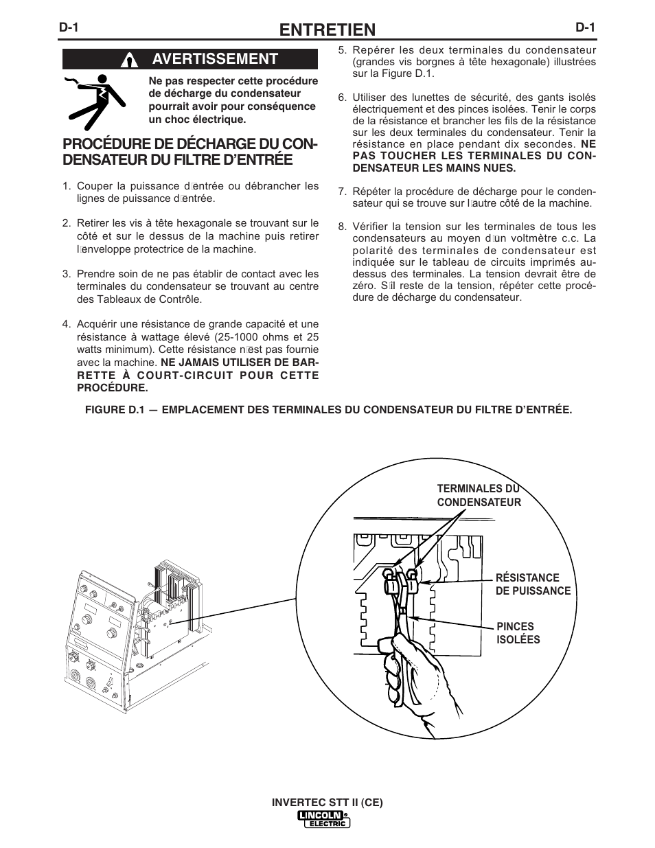 Entretien, Avertissement | Lincoln Electric IM904 INVERTEC STT II User Manual | Page 22 / 35