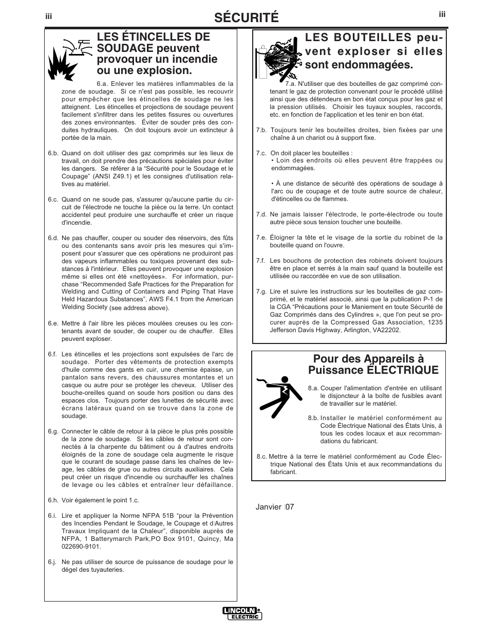 Sécurité, Pour des appareils à puissance électrique | Lincoln Electric IM904 INVERTEC STT II User Manual | Page 4 / 35