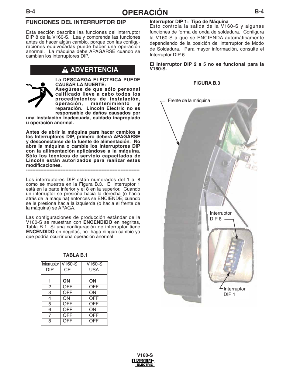 Operación, Advertencia | Lincoln Electric IM737 INVERTEC V160-S User Manual | Page 16 / 29