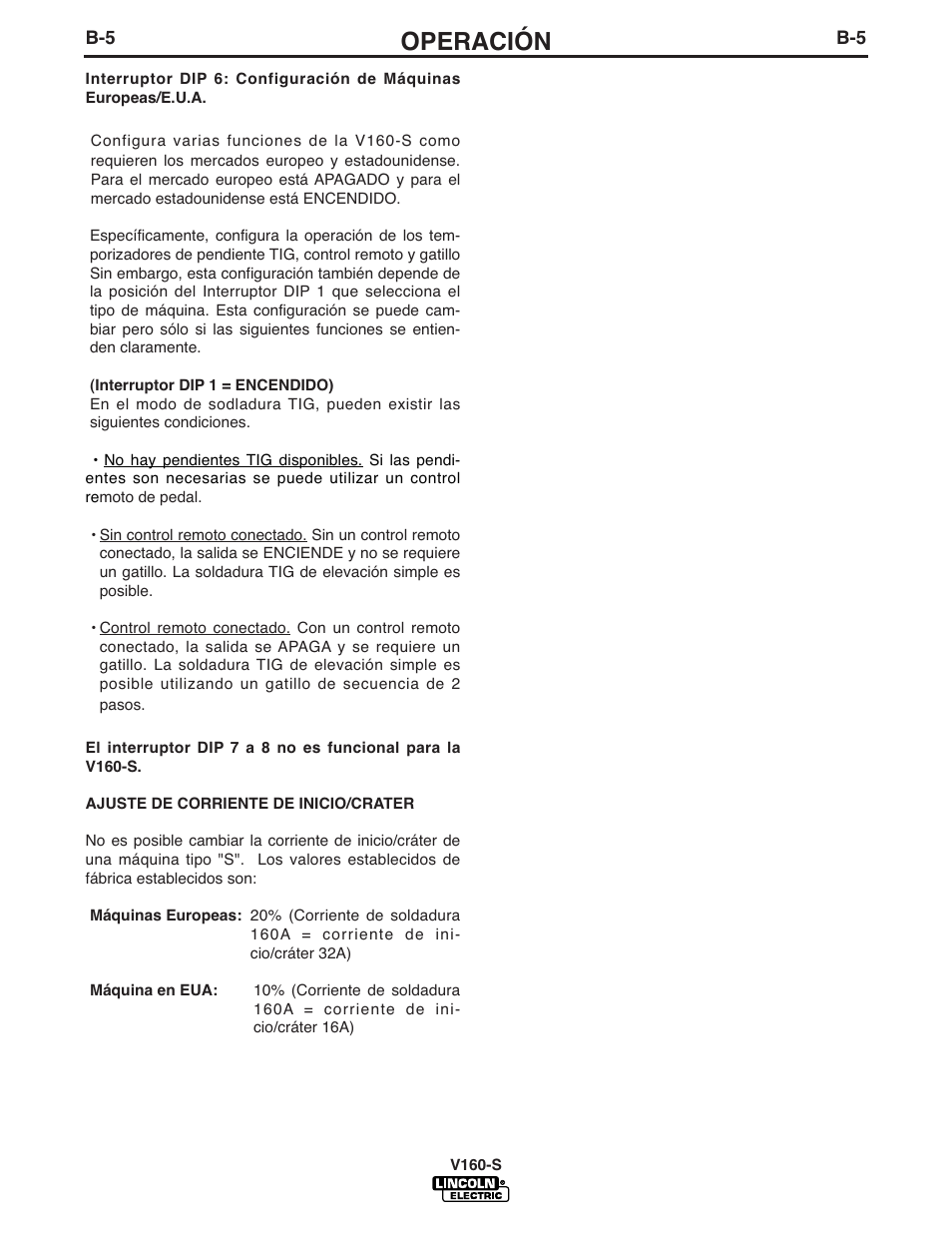 Operación | Lincoln Electric IM737 INVERTEC V160-S User Manual | Page 17 / 29