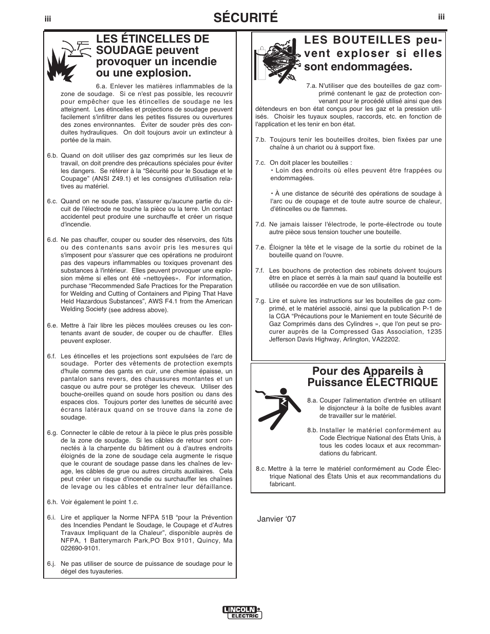 Sécurité, Pour des appareils à puissance électrique | Lincoln Electric IM958 INVERTEC V310-T AC_DC User Manual | Page 4 / 38