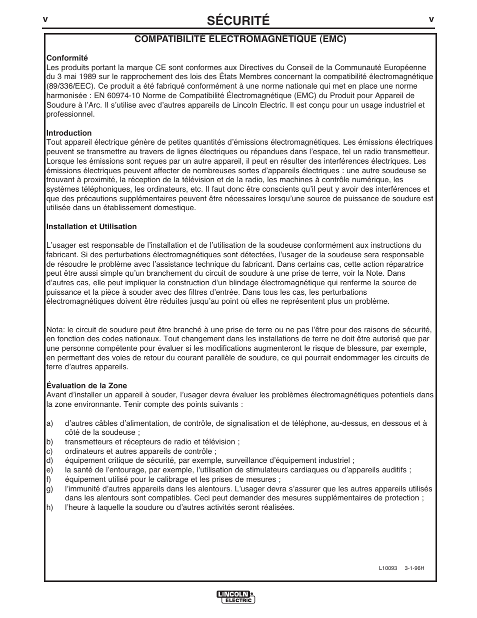 Sécurité | Lincoln Electric IM958 INVERTEC V310-T AC_DC User Manual | Page 6 / 38