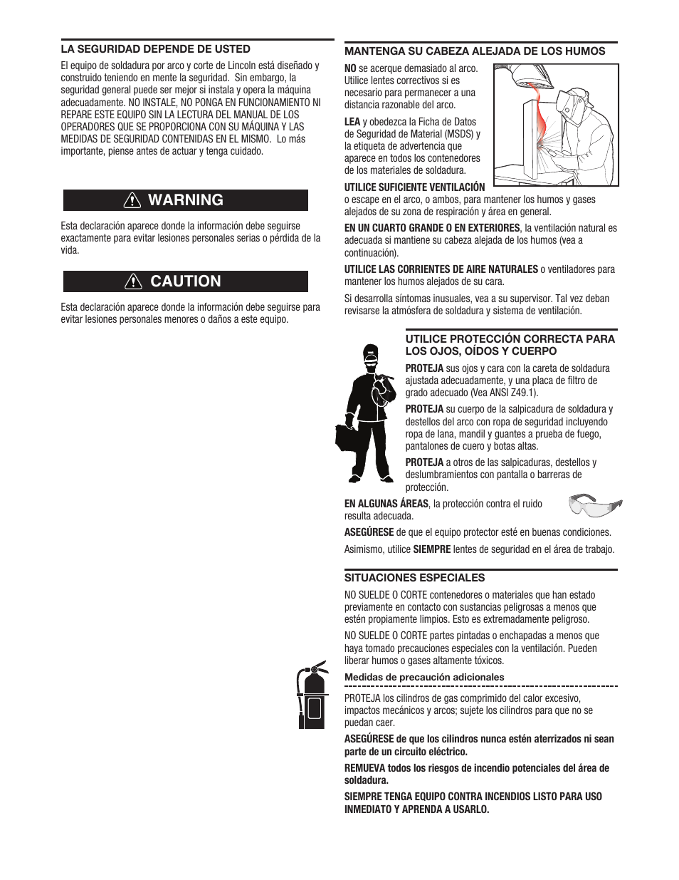 Warning caution | Lincoln Electric LTW2 LEARNING TO STICK WELD User Manual | Page 14 / 36