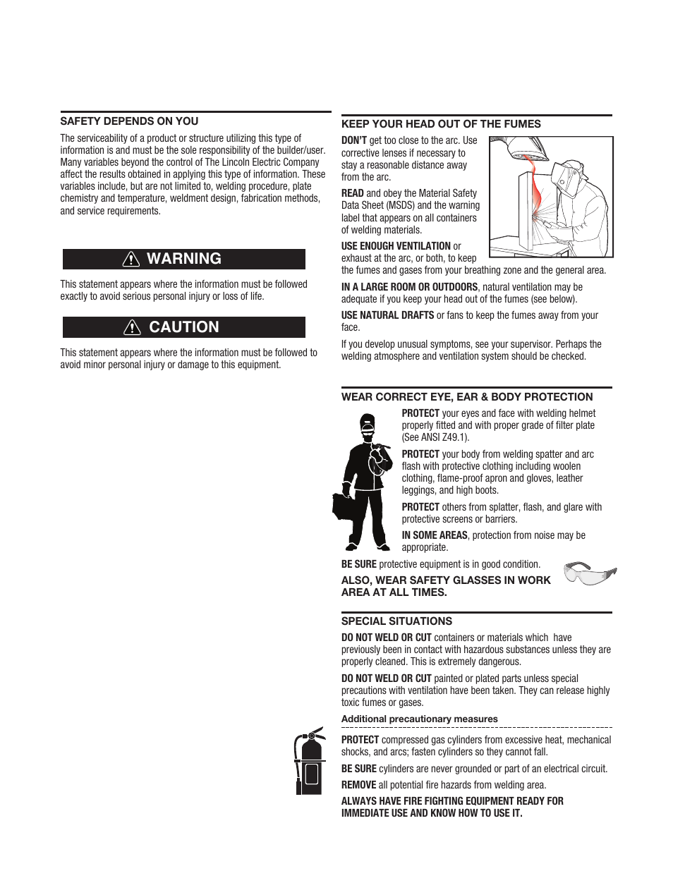 Warning caution | Lincoln Electric LTW2 LEARNING TO STICK WELD User Manual | Page 2 / 36