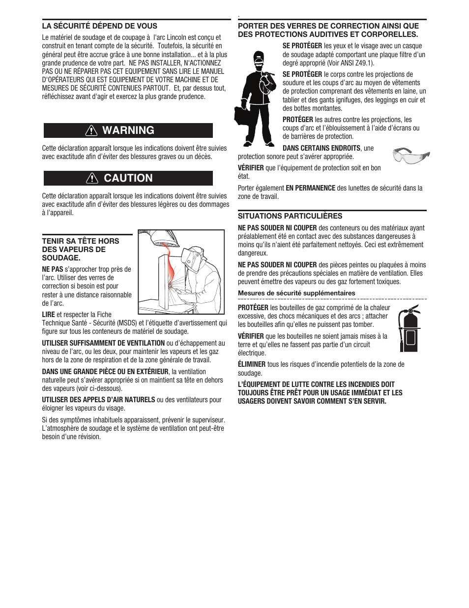 Warning caution | Lincoln Electric LTW2 LEARNING TO STICK WELD User Manual | Page 26 / 36