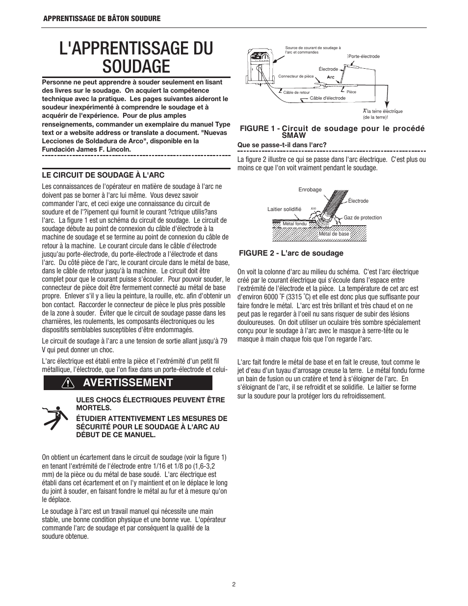 L'apprentissage du soudage, Avertissement | Lincoln Electric LTW2 LEARNING TO STICK WELD User Manual | Page 28 / 36