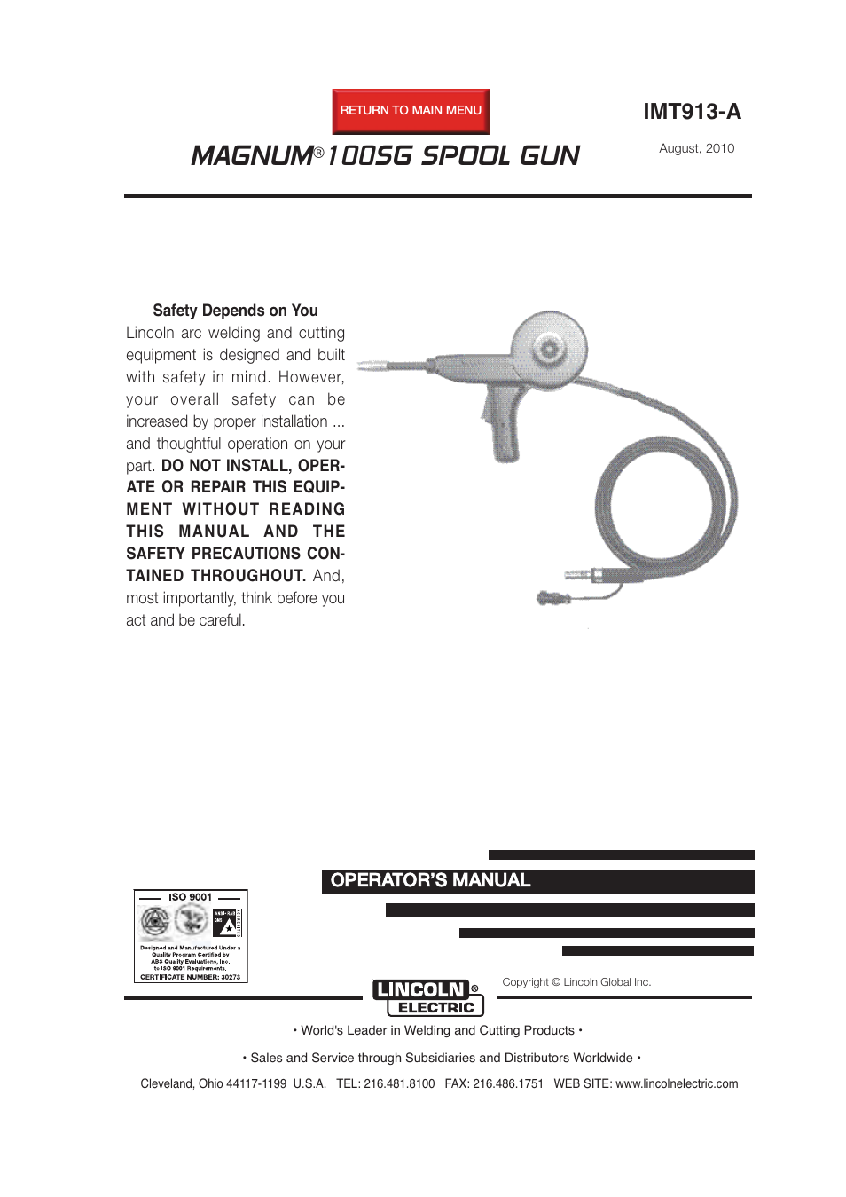 Lincoln Electric IMt913 MAGNUM 100SG SPOOL GUN User Manual | 118 pages