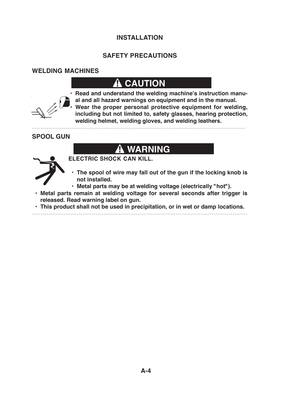 Caution warning | Lincoln Electric IMt913 MAGNUM 100SG SPOOL GUN User Manual | Page 12 / 118