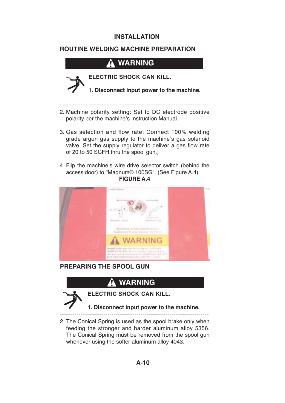 Warning | Lincoln Electric IMt913 MAGNUM 100SG SPOOL GUN User Manual | Page 18 / 118