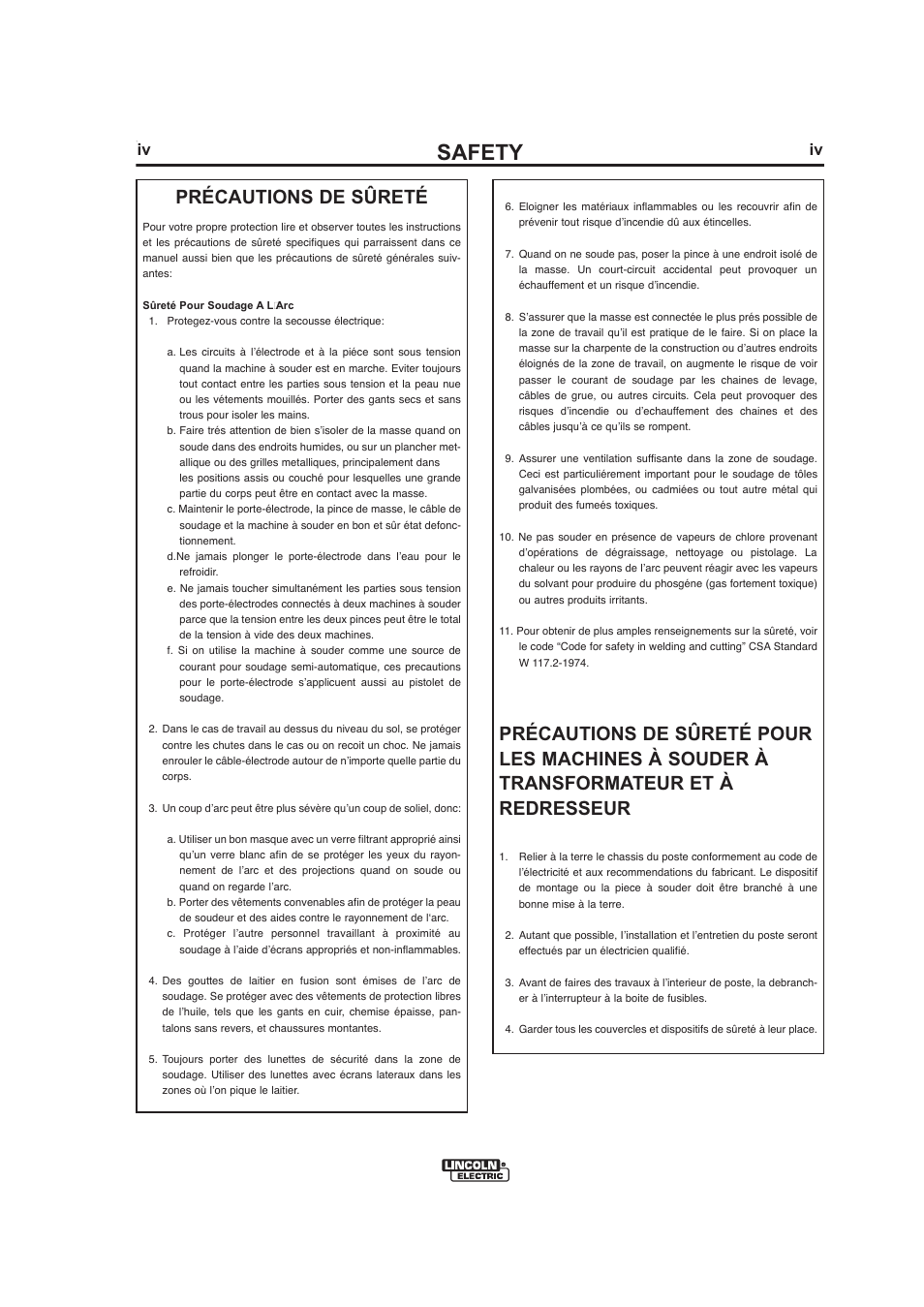 Safety, Précautions de sûreté | Lincoln Electric IMt913 MAGNUM 100SG SPOOL GUN User Manual | Page 5 / 118
