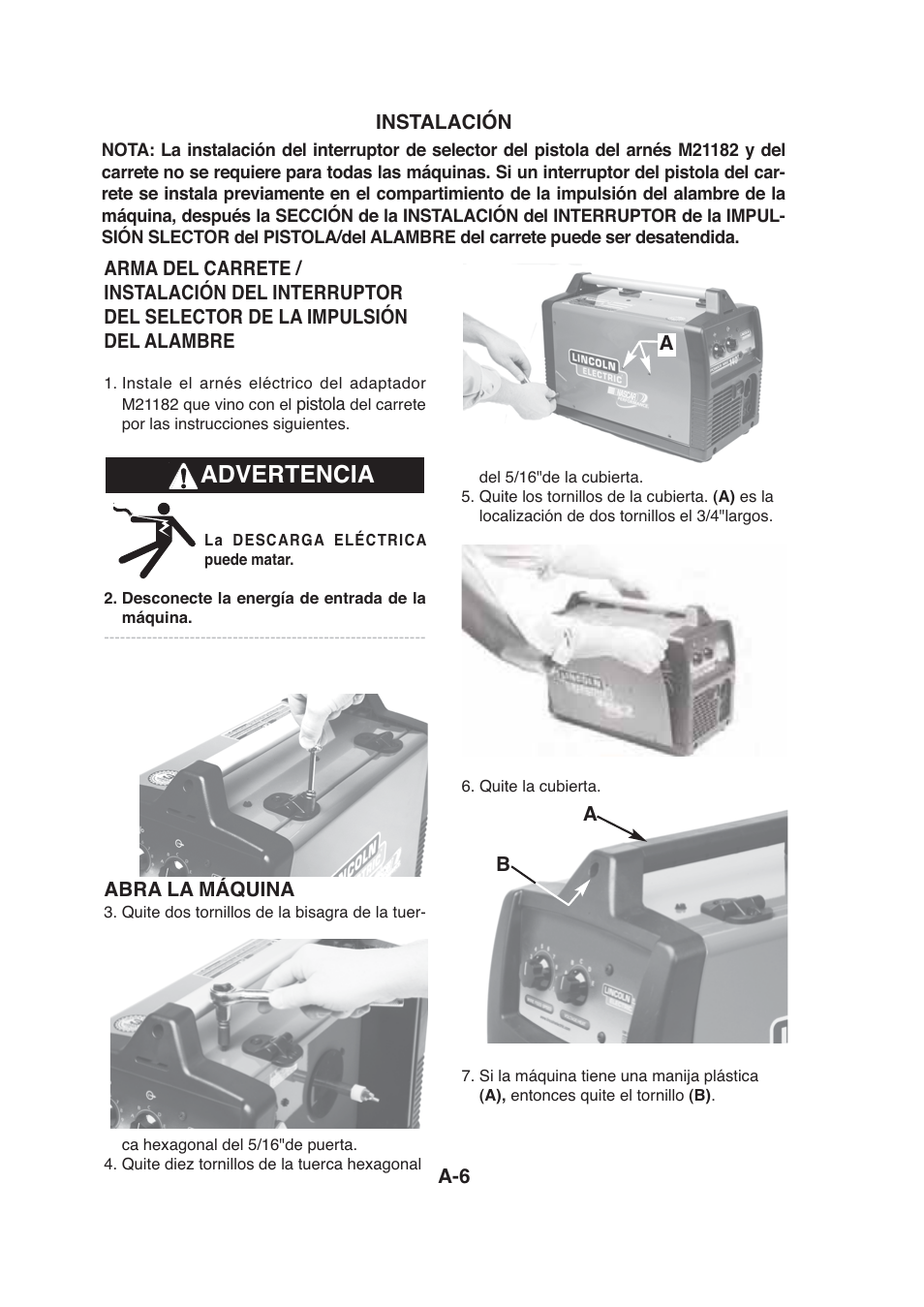 Advertencia | Lincoln Electric IMt913 MAGNUM 100SG SPOOL GUN User Manual | Page 50 / 118