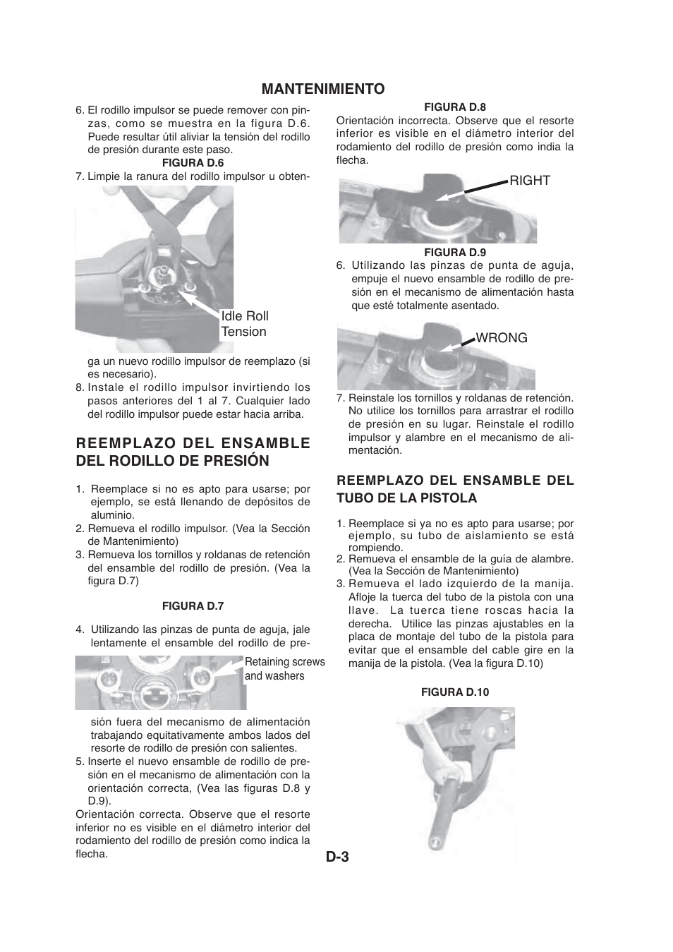 Mantenimiento d-3, Reemplazo del ensamble del rodillo de presión | Lincoln Electric IMt913 MAGNUM 100SG SPOOL GUN User Manual | Page 64 / 118