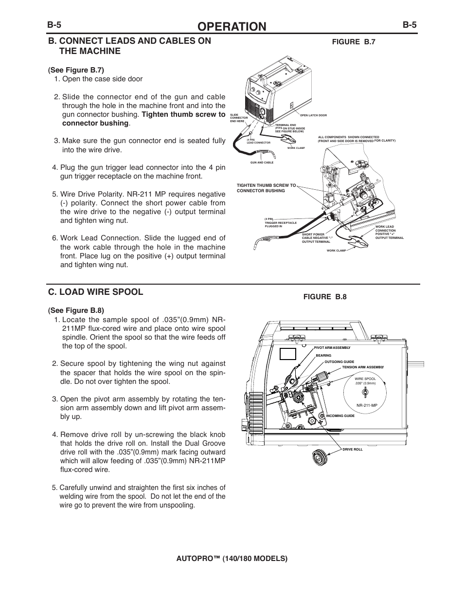 Operation, B. connect leads and cables on the machine, C. load wire spool | Figure b.7, Figure b.8 | Lincoln Electric IMt10143 MARQUETTE AutoPro 140_180 User Manual | Page 14 / 100