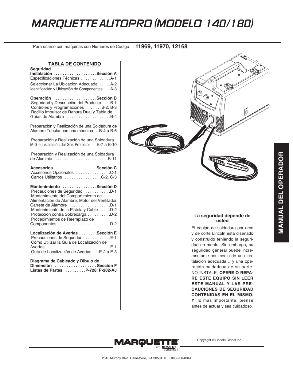 Manual del operador | Lincoln Electric IMt10143 MARQUETTE AutoPro 140_180 User Manual | Page 33 / 100