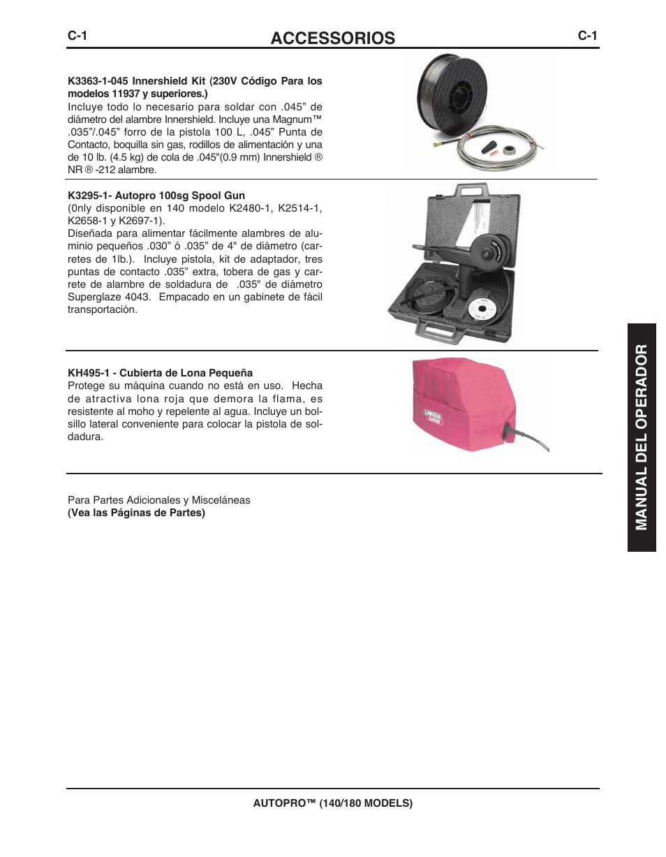 Accessorios | Lincoln Electric IMt10143 MARQUETTE AutoPro 140_180 User Manual | Page 53 / 100