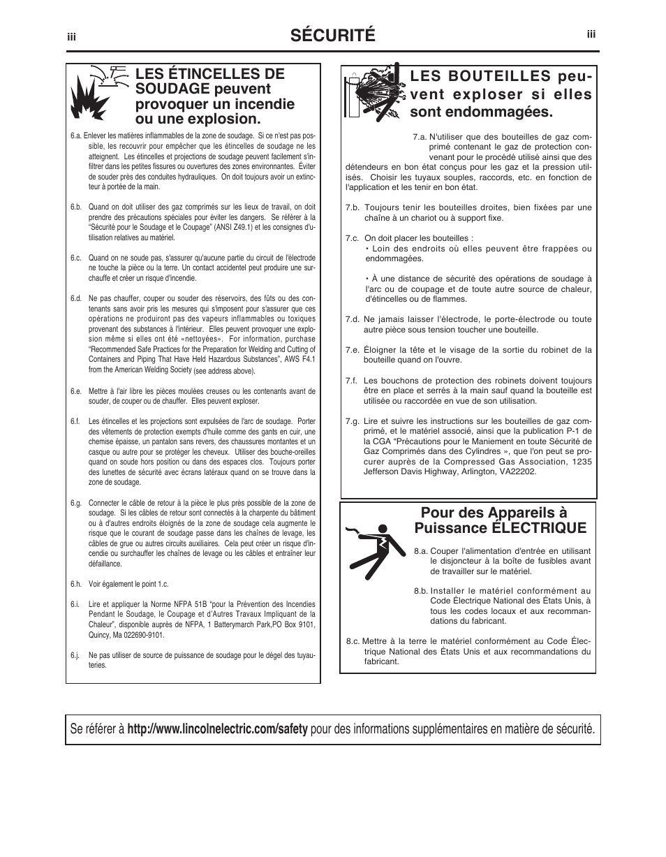 Sécurité, Pour des appareils à puissance électrique | Lincoln Electric IMt10143 MARQUETTE AutoPro 140_180 User Manual | Page 68 / 100