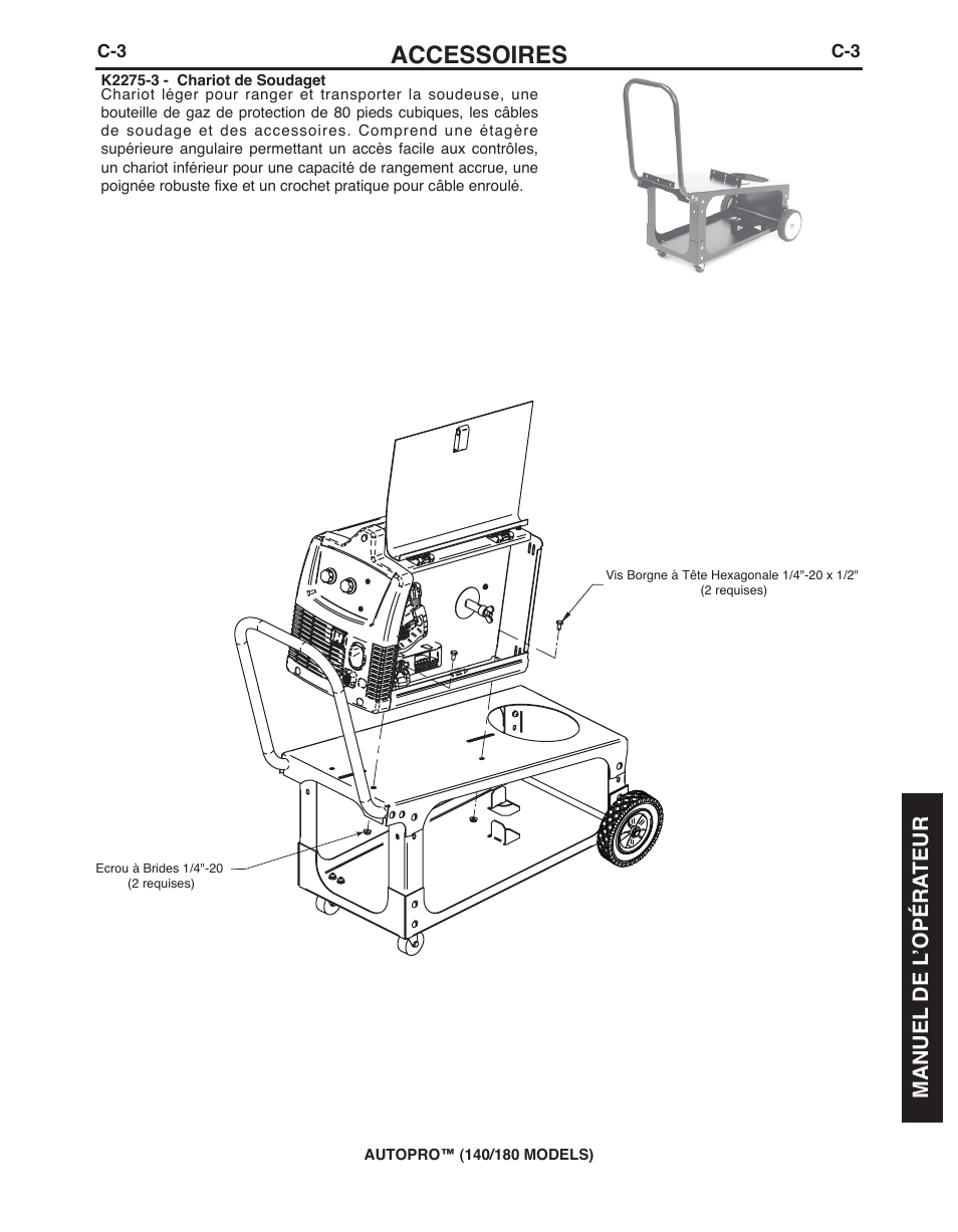 Accessoires, Manuel de l ’opéra teur | Lincoln Electric IMt10143 MARQUETTE AutoPro 140_180 User Manual | Page 87 / 100