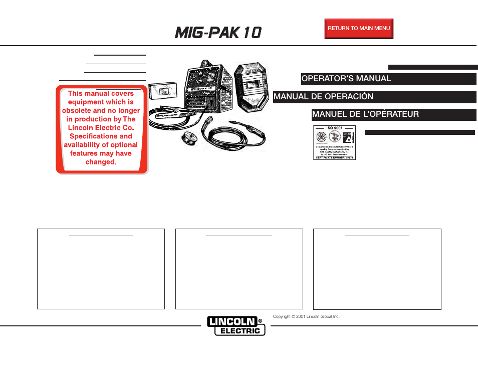 Lincoln Electric IMt551 MIG-PAK 10 User Manual | 64 pages