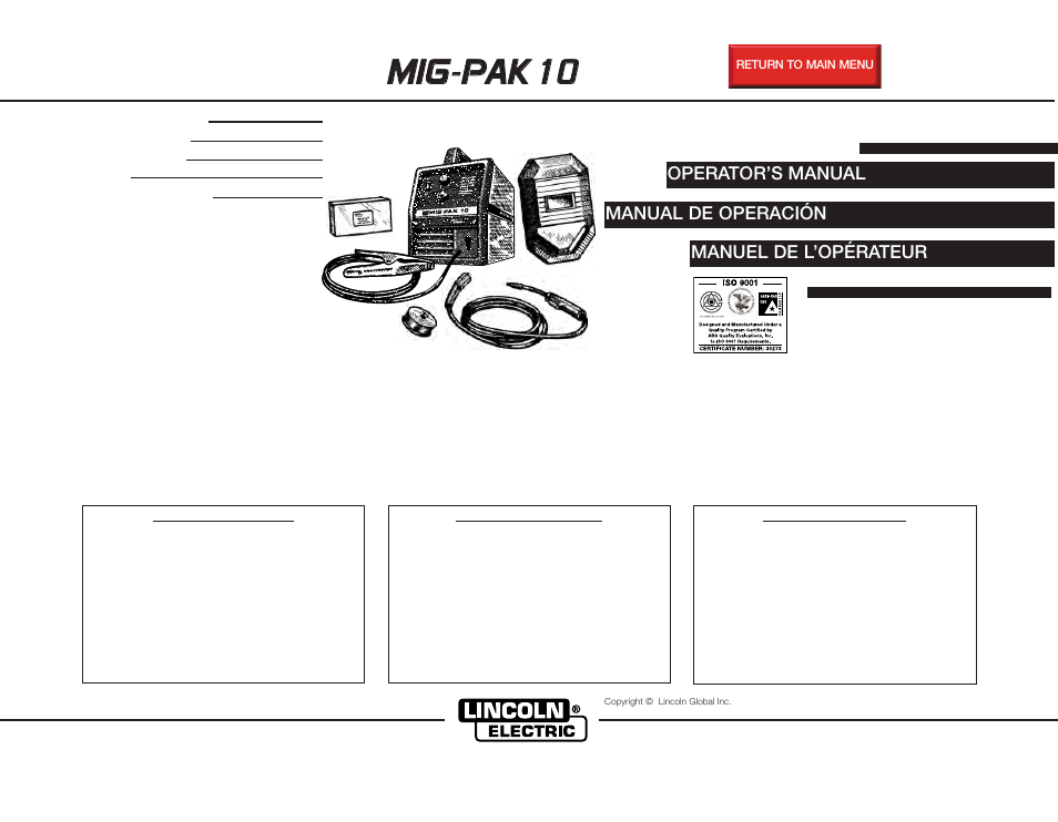 Lincoln Electric IMt783 MIG-PAK 10 User Manual | 44 pages