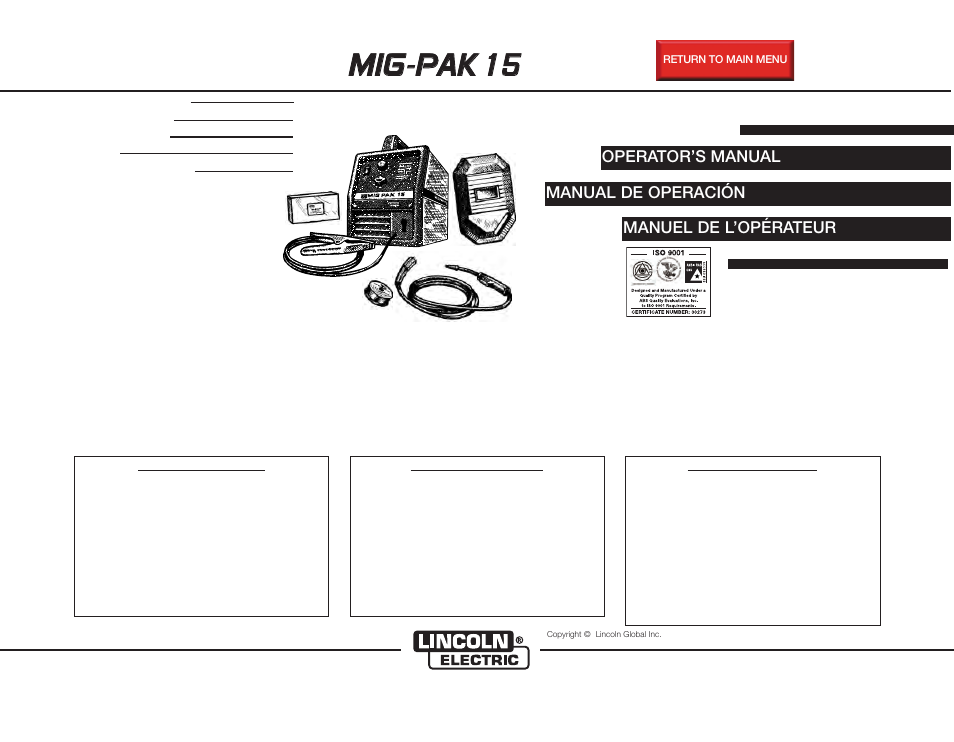 Lincoln Electric IMt793 MIG-PAK 15 User Manual | 44 pages