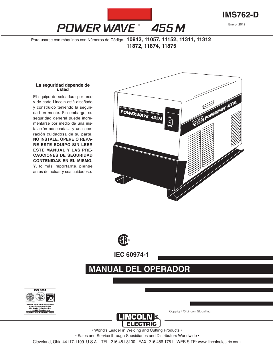 Lincoln Electric IM762 POWER WAVE 455M User Manual | 44 pages