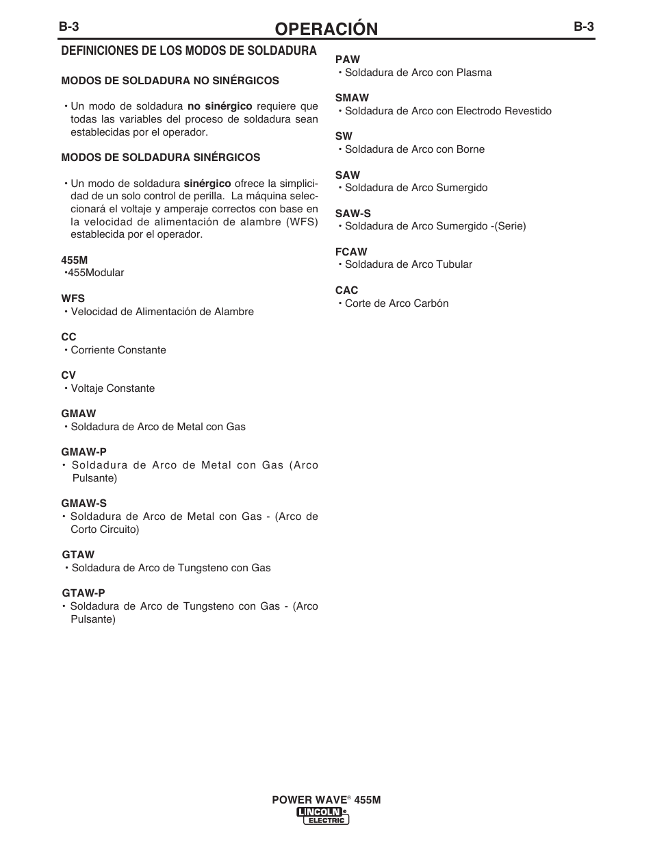 Operación | Lincoln Electric IM762 POWER WAVE 455M User Manual | Page 21 / 44