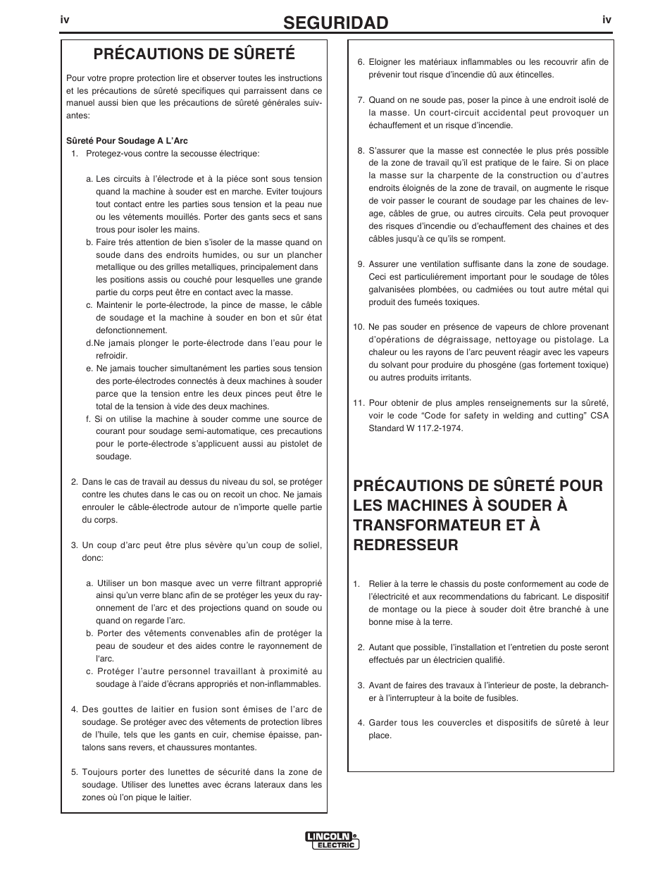 Seguridad, Précautions de sûreté | Lincoln Electric IM762 POWER WAVE 455M User Manual | Page 5 / 44