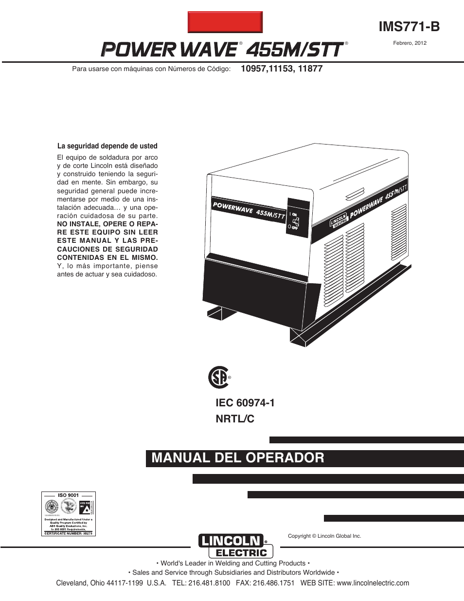 Lincoln Electric IM771 POWER WAVE 455M_STT User Manual | 43 pages