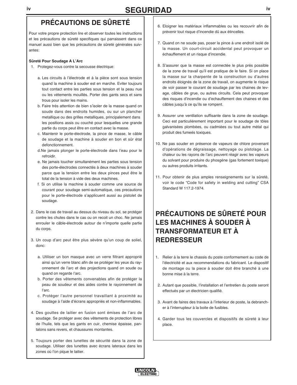 Seguridad, Précautions de sûreté | Lincoln Electric IM771 POWER WAVE 455M_STT User Manual | Page 5 / 43