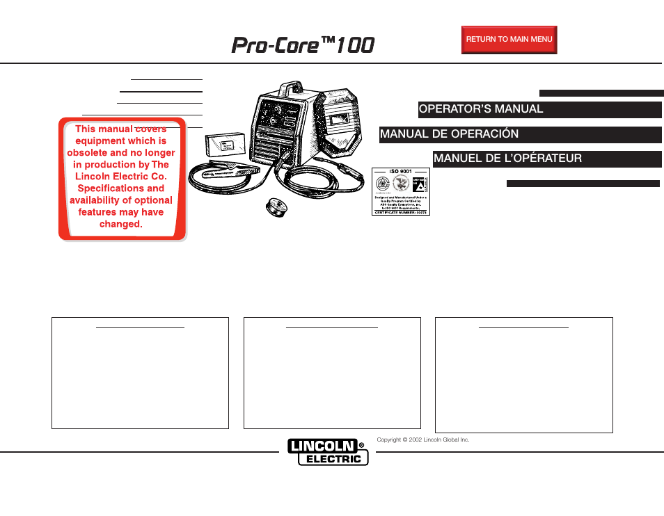 Lincoln Electric IM739 PRO-Core 100 User Manual | 52 pages