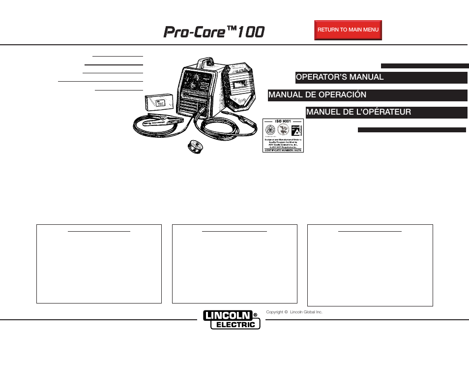 Lincoln Electric IM781 PRO-Core 100 User Manual | 36 pages