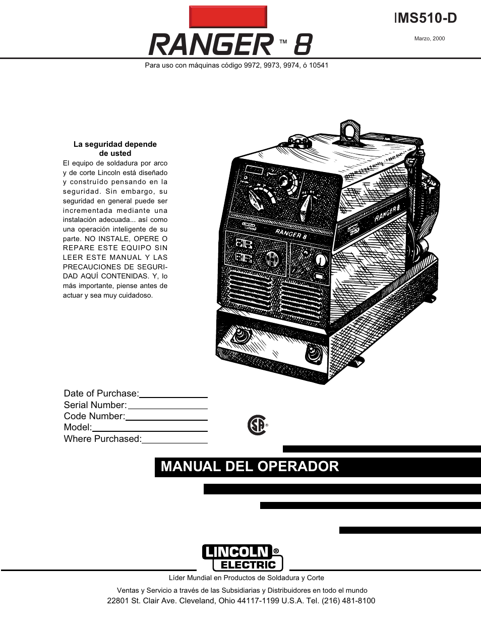 Lincoln Electric IM510 RANGER 8 User Manual | 40 pages