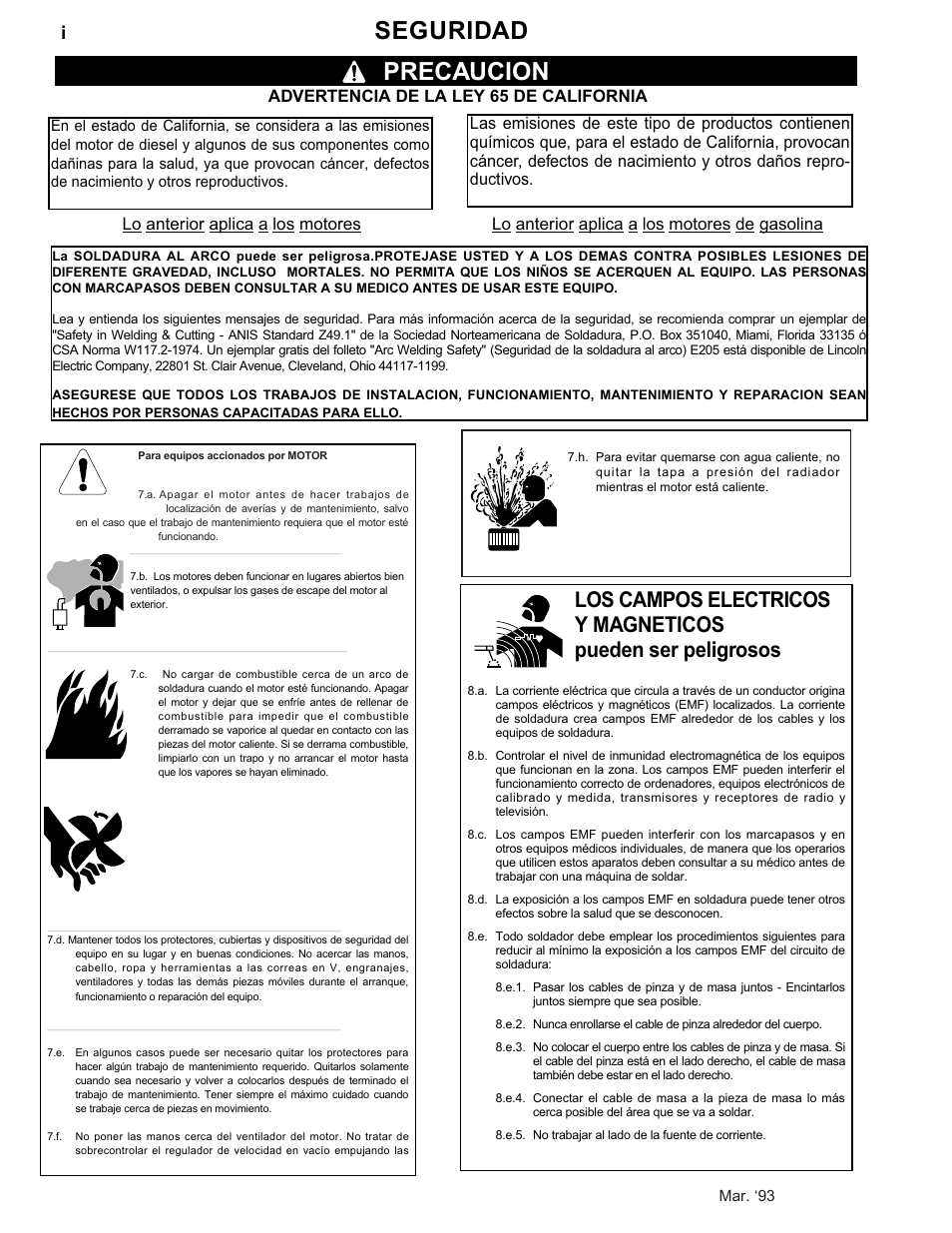 Seguridad, Precaucion | Lincoln Electric IM510 RANGER 8 User Manual | Page 2 / 40