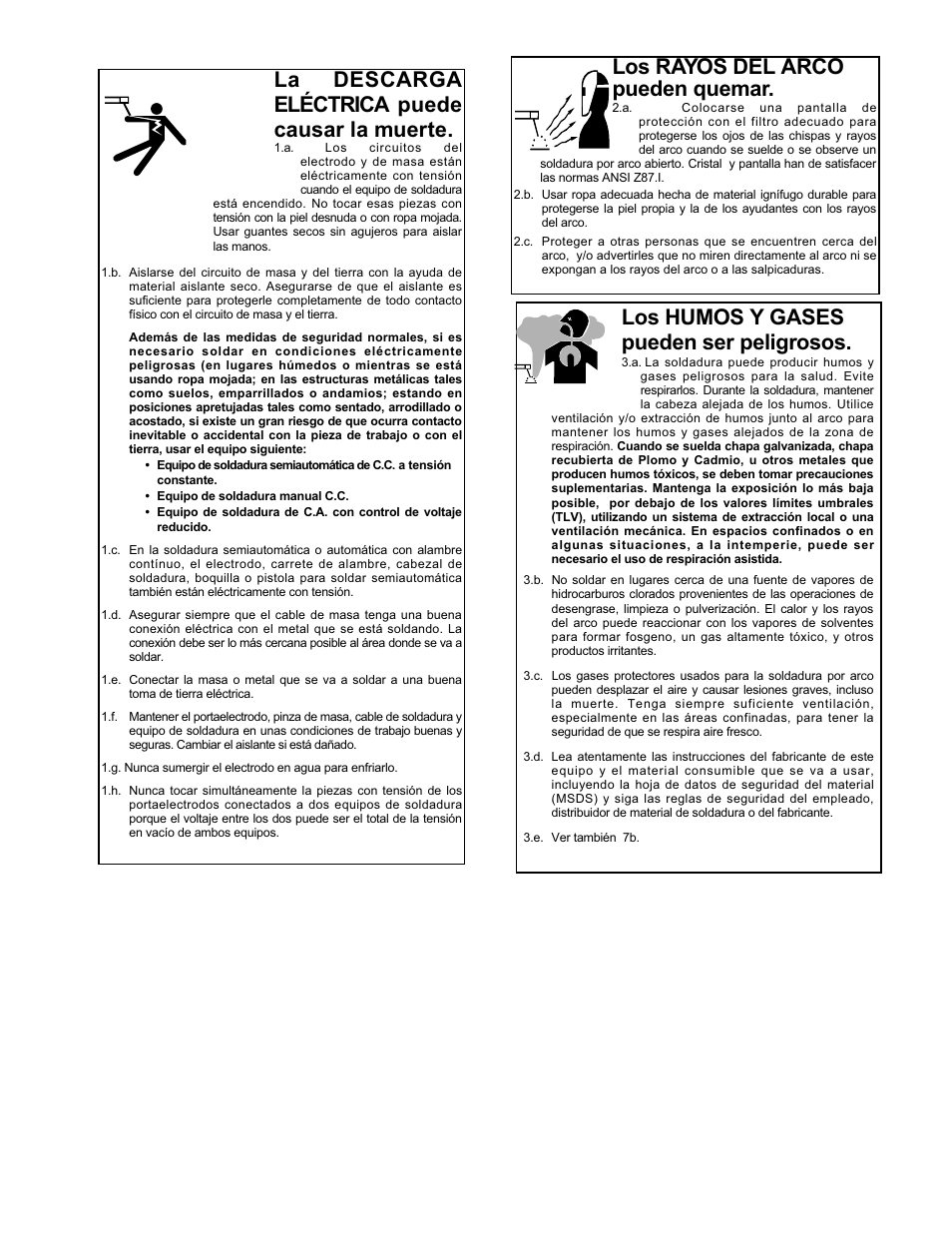 La descarga eléctrica puede causar la muerte, Los rayos del arco pueden quemar, Los humos y gases pueden ser peligrosos | Lincoln Electric IM510 RANGER 8 User Manual | Page 3 / 40