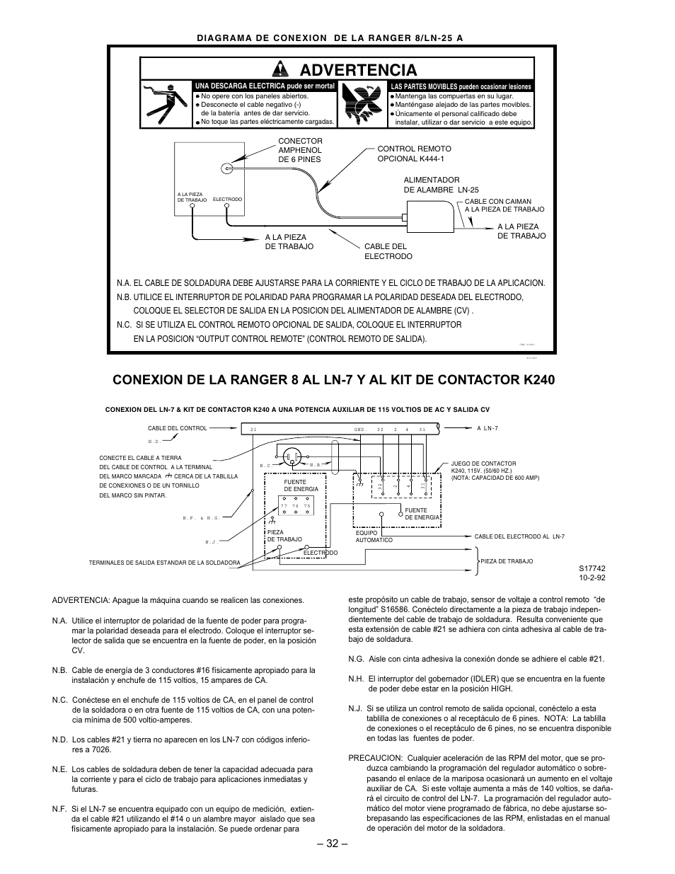 Advertencia | Lincoln Electric IM510 RANGER 8 User Manual | Page 34 / 40