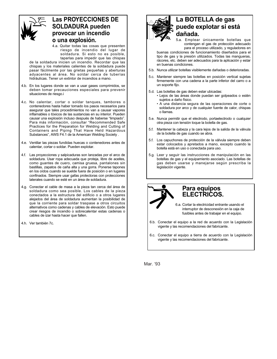 La botella de gas puede explotar si está dañada, Para equipos electricos | Lincoln Electric IM510 RANGER 8 User Manual | Page 4 / 40