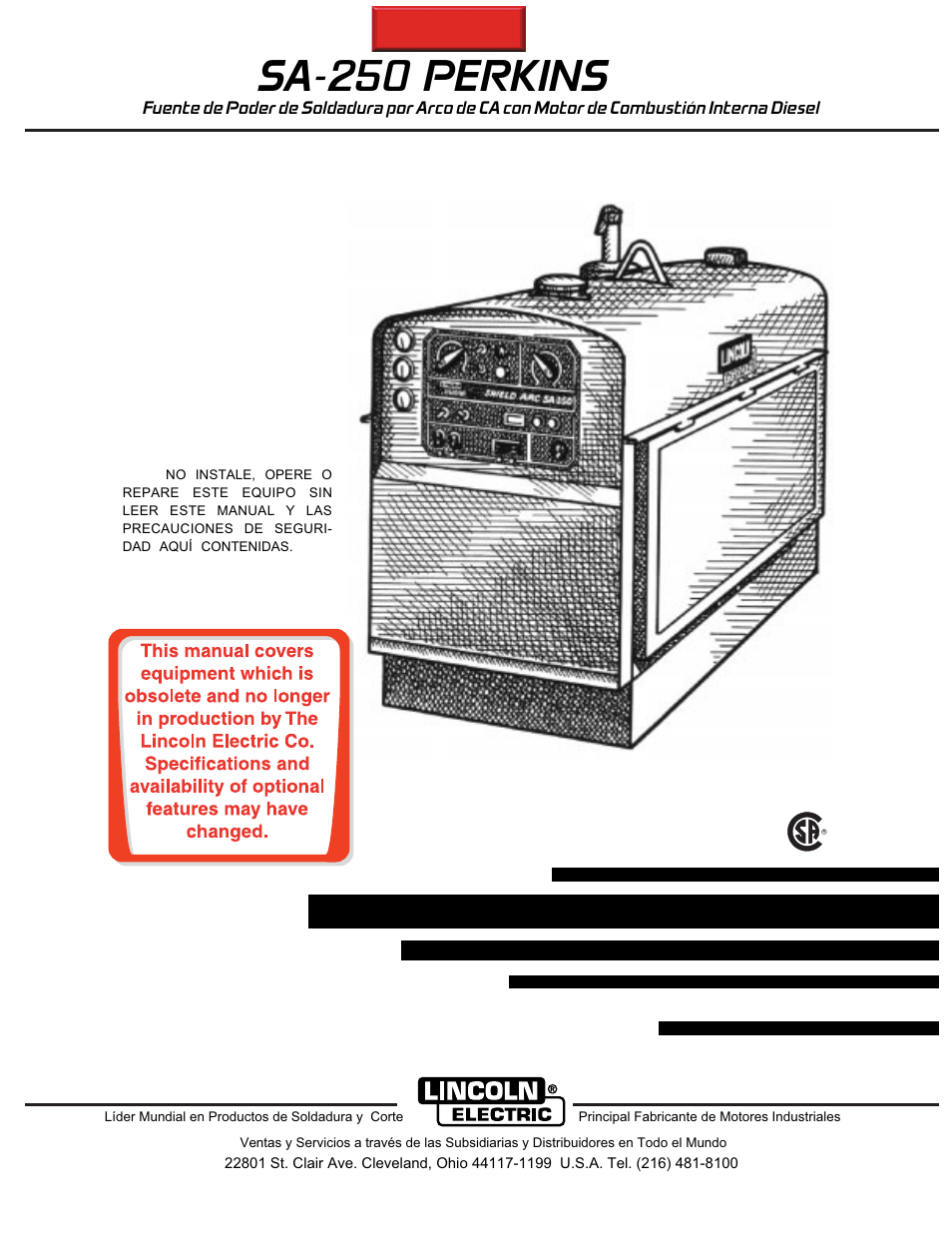 Lincoln Electric IM518 SA 250 PERKINS User Manual | 39 pages