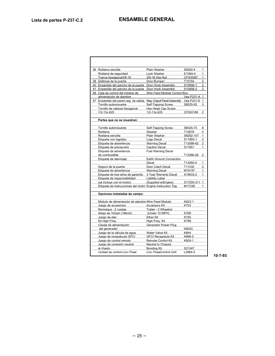 Ensamble general, Lista de partes p-237-c.2 | Lincoln Electric IM518 SA 250 PERKINS User Manual | Page 26 / 39