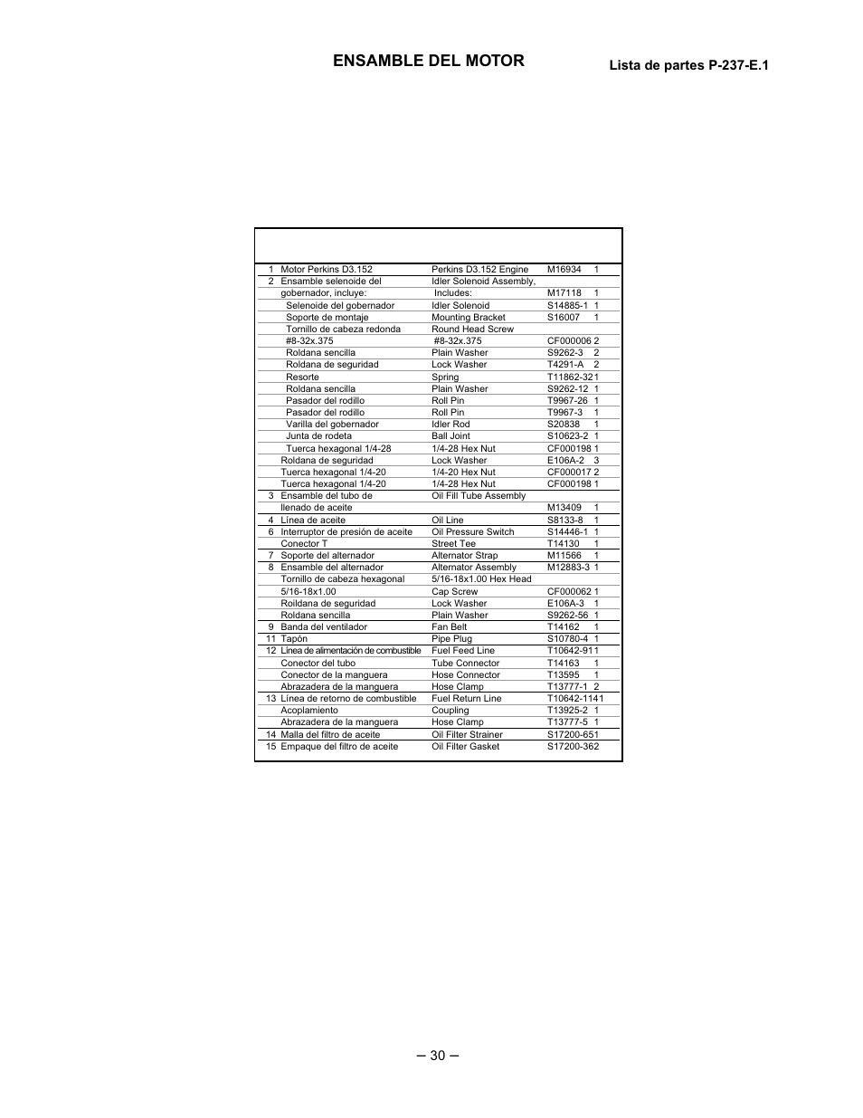 Ensamble del motor, Lista de partes p-237-e.1 | Lincoln Electric IM518 SA 250 PERKINS User Manual | Page 31 / 39