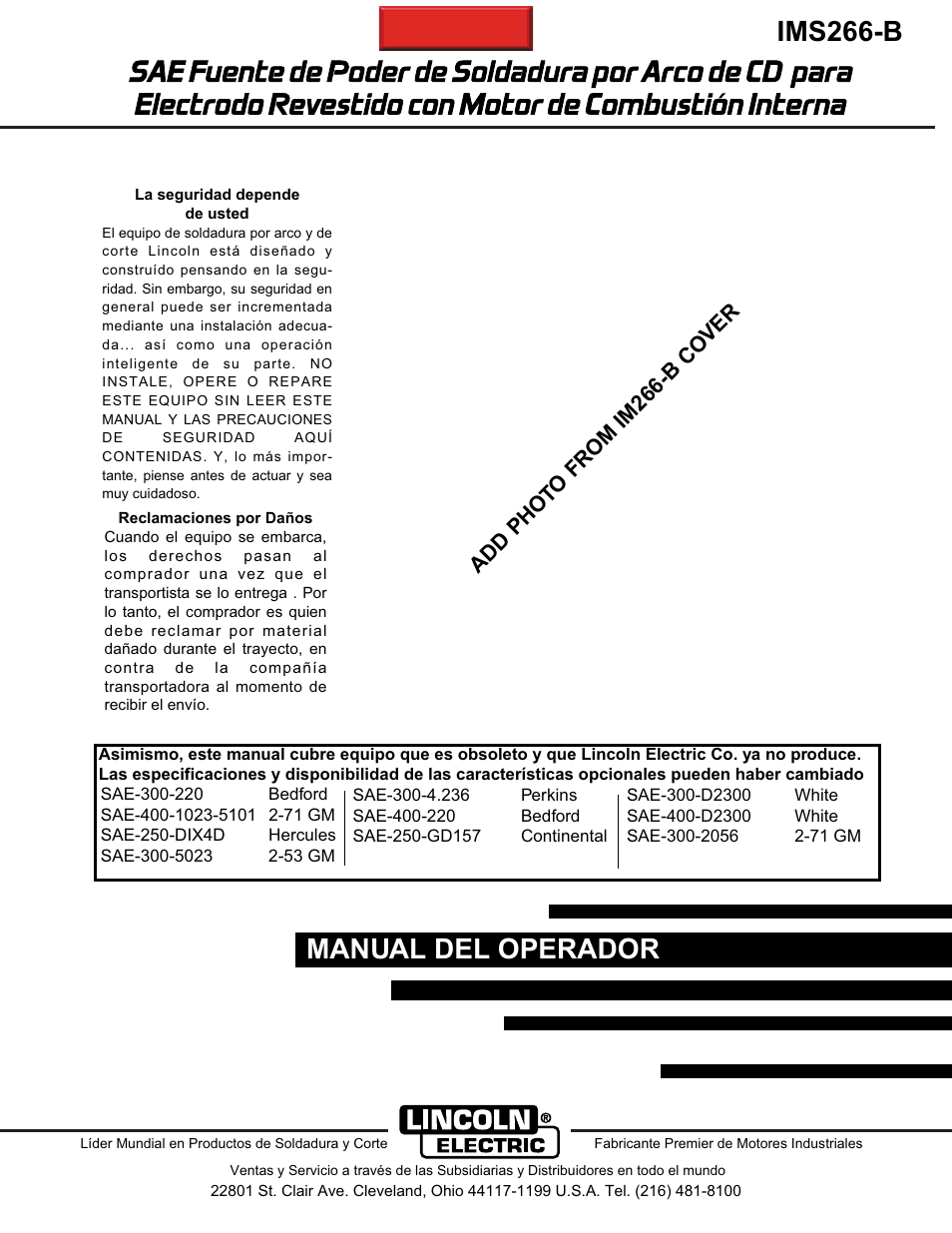Lincoln Electric IM266 Shield-Arc SAE-300 GM Diesel User Manual | 23 pages