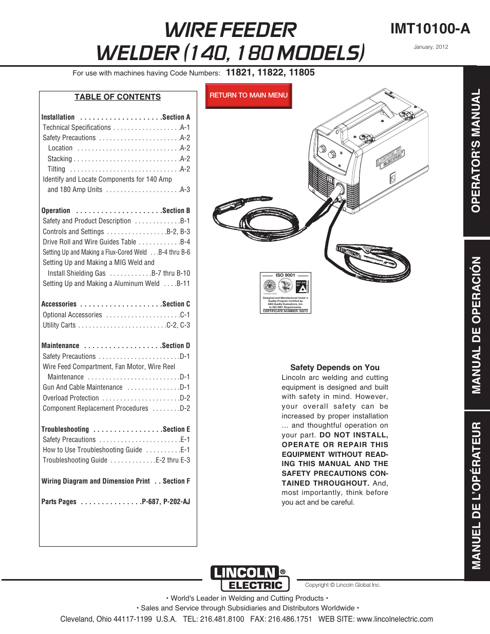 Lincoln Electric IMt10100 WIRE FEEDER WELDER 140_180 User Manual | 96 pages