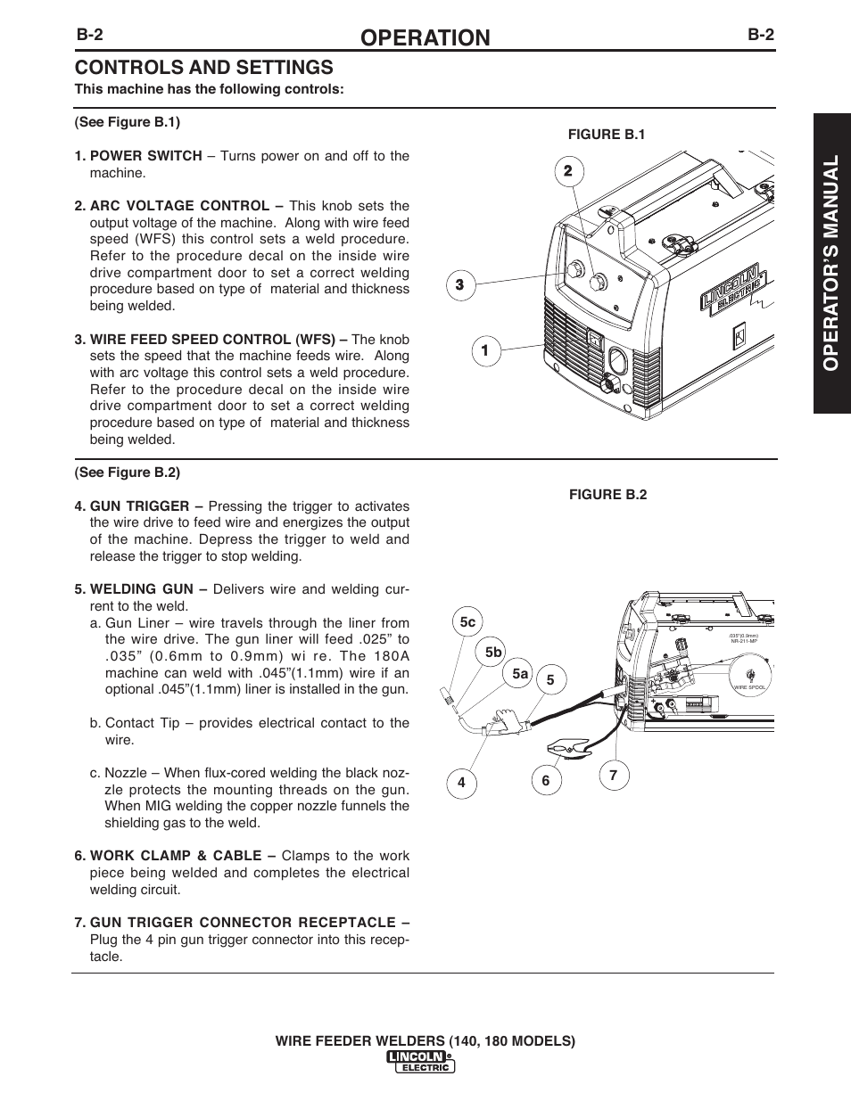 Operation, Controls and settings, Opera t orʼs manual | Lincoln Electric IMt10100 WIRE FEEDER WELDER 140_180 User Manual | Page 11 / 96