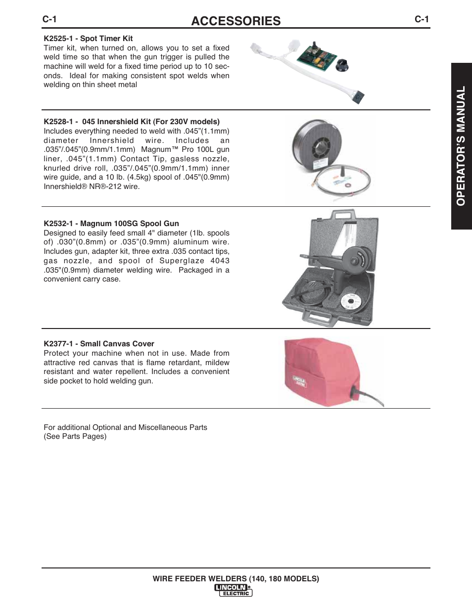 Accessories | Lincoln Electric IMt10100 WIRE FEEDER WELDER 140_180 User Manual | Page 21 / 96