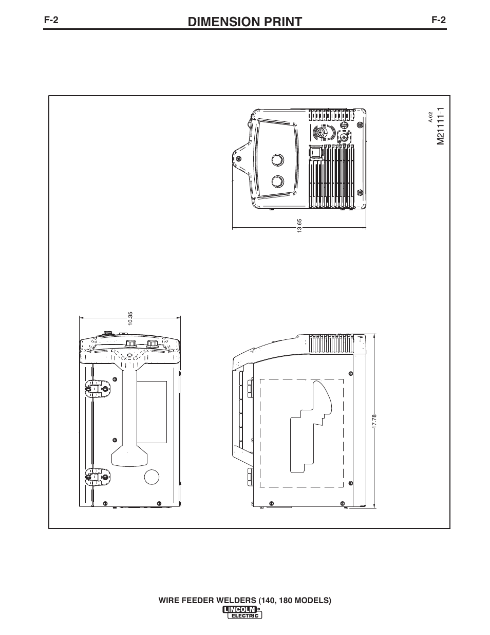 Dimension print | Lincoln Electric IMt10100 WIRE FEEDER WELDER 140_180 User Manual | Page 30 / 96