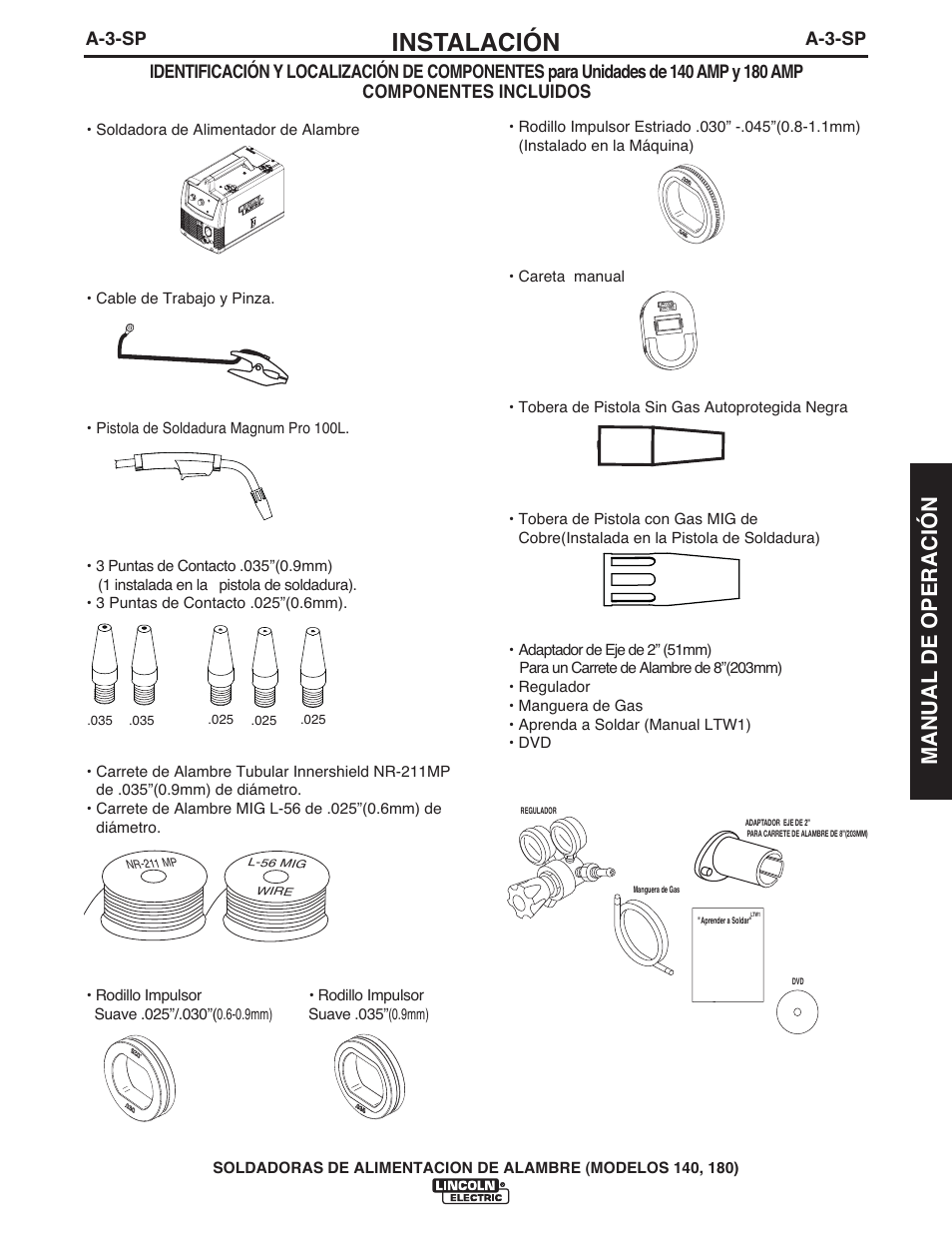 Instalación, Manual de operación, A-3-sp | Lincoln Electric IMt10100 WIRE FEEDER WELDER 140_180 User Manual | Page 39 / 96