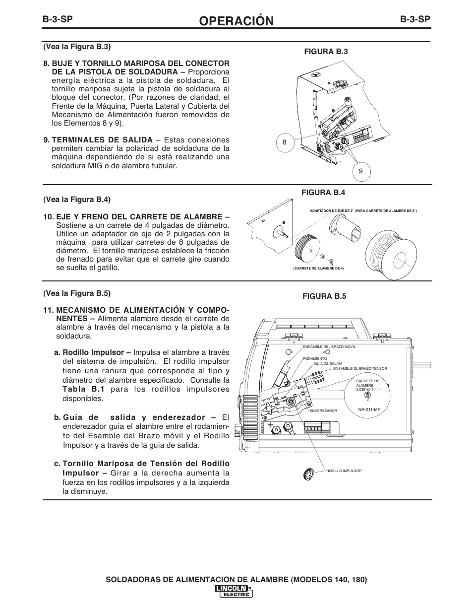 Operación, B-3-sp | Lincoln Electric IMt10100 WIRE FEEDER WELDER 140_180 User Manual | Page 42 / 96