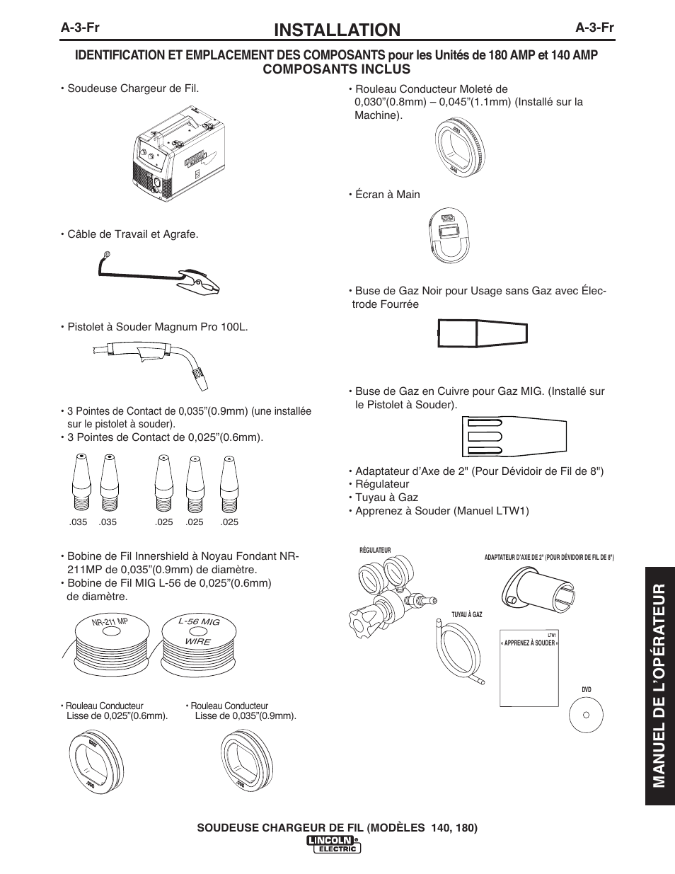 Installation, Manuel de l ʼopéra teur, A-3-fr | Lincoln Electric IMt10100 WIRE FEEDER WELDER 140_180 User Manual | Page 69 / 96