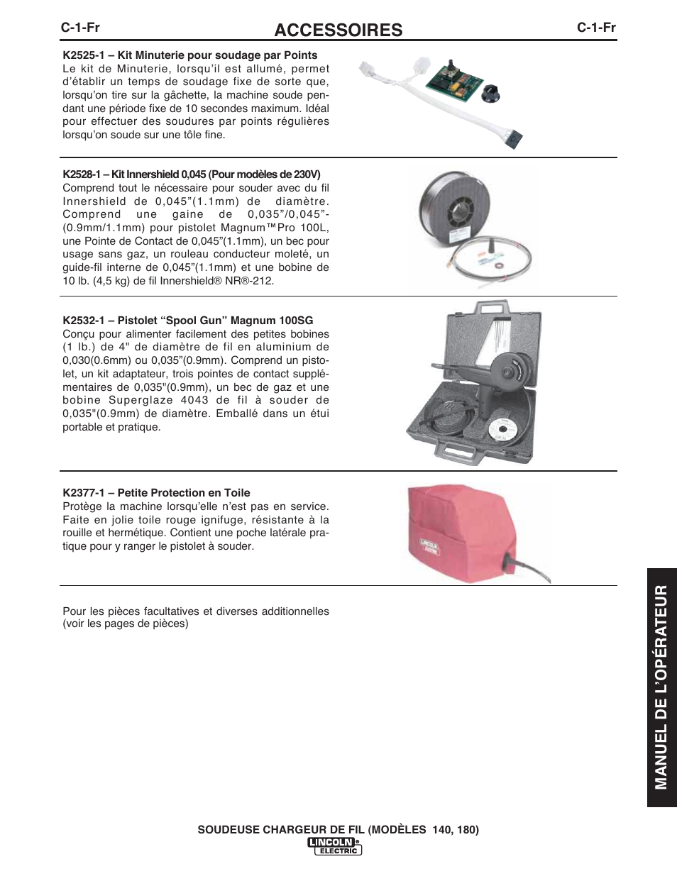 Accessoires, Manuel de l ʼopéra teur | Lincoln Electric IMt10100 WIRE FEEDER WELDER 140_180 User Manual | Page 81 / 96