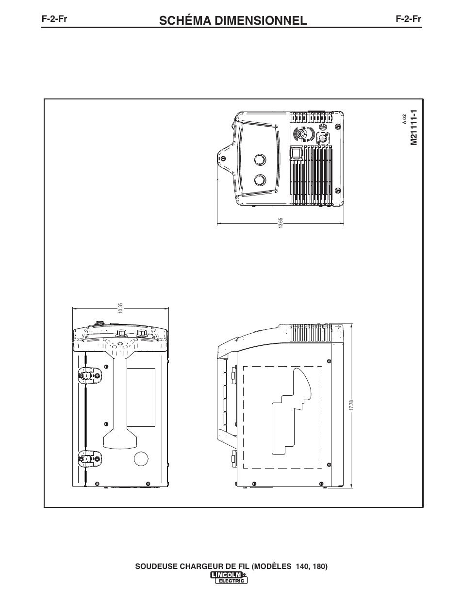 Schéma dimensionnel, F-2-fr | Lincoln Electric IMt10100 WIRE FEEDER WELDER 140_180 User Manual | Page 90 / 96